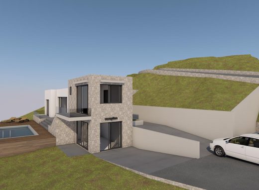 Ανέγερση δύο υπόσκαφων κατοικιών με πισίνα και μιας κατοικίας με φυτεμένο δώμα και ξενώνα με πισίνα