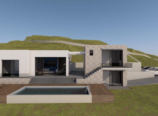 Ανέγερση δύο υπόσκαφων κατοικιών με πισίνα και μιας κατοικίας με φυτεμένο δώμα και ξενώνα με πισίνα