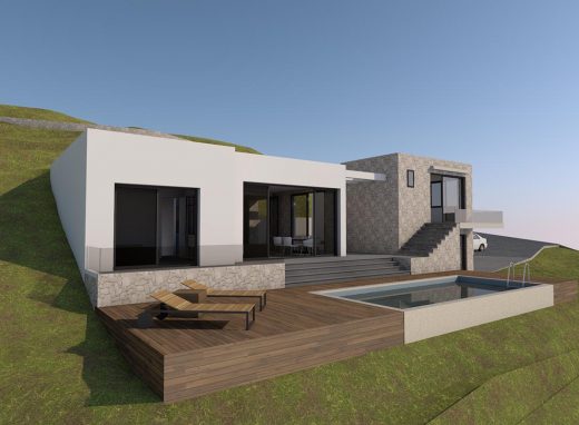Ανέγερση δύο υπόσκαφων κατοικιών με πισίνα και μιας κατοικίας με φυτεμένο δώμα και ξενώνα με πισίνα