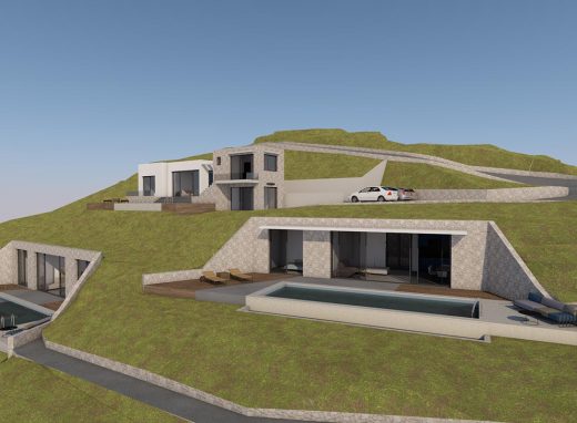 Ανέγερση δύο υπόσκαφων κατοικιών με πισίνα και μιας κατοικίας με φυτεμένο δώμα και ξενώνα με πισίνα