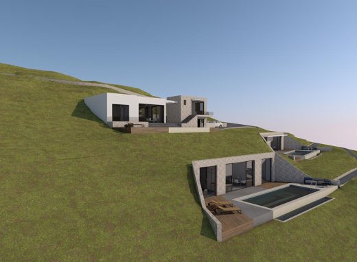 Ανέγερση δύο υπόσκαφων κατοικιών με πισίνα και μιας κατοικίας με φυτεμένο δώμα και ξενώνα με πισίνα