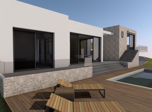 Ανέγερση δύο υπόσκαφων κατοικιών με πισίνα και μιας κατοικίας με φυτεμένο δώμα και ξενώνα με πισίνα