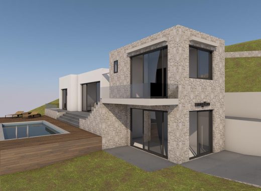 Ανέγερση δύο υπόσκαφων κατοικιών με πισίνα και μιας κατοικίας με φυτεμένο δώμα και ξενώνα με πισίνα