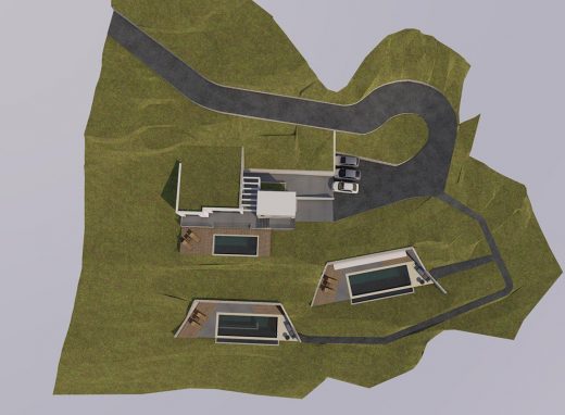 Ανέγερση δύο υπόσκαφων κατοικιών με πισίνα και μιας κατοικίας με φυτεμένο δώμα και ξενώνα με πισίνα